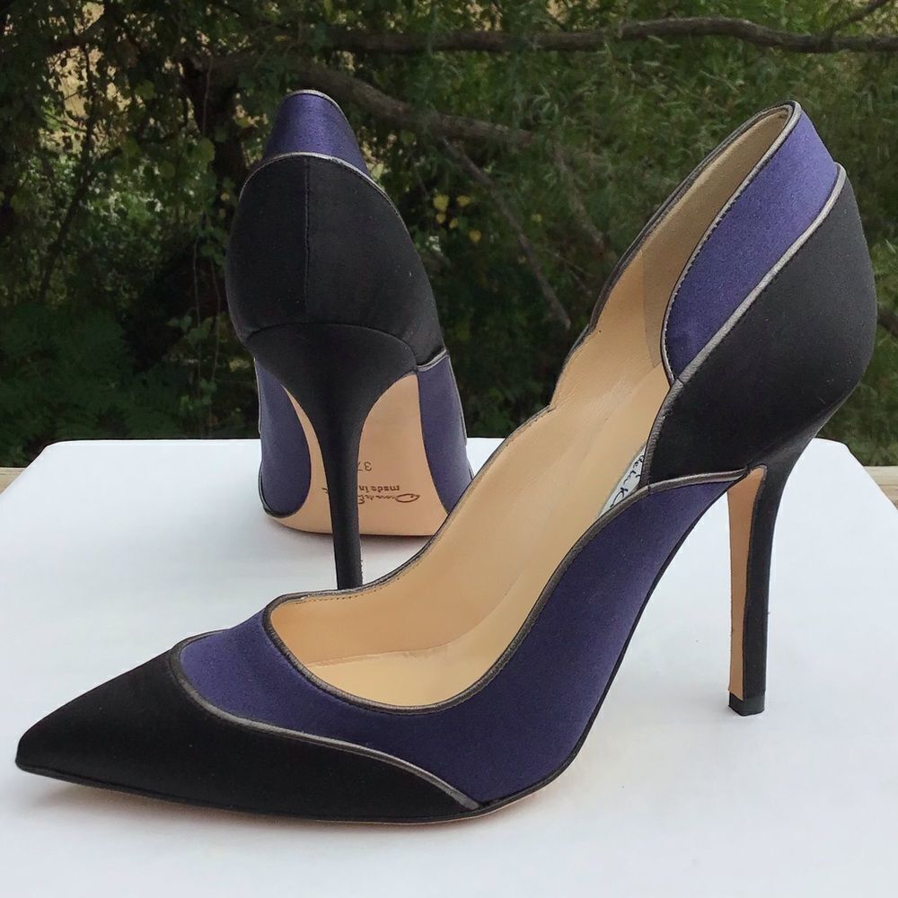 Oscar de la Renta Satin Color Block Stiletto Heel Pump Excellent Condition Sz 37